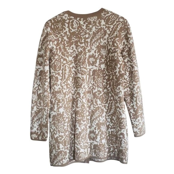 Isaac Mizrahi Button Cardigan Women's Small Brown Tan Damask Jacquard Thick Long - Picture 6 of 7